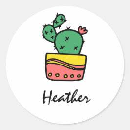 Trendy coole cactus gepersonaliseerde naam sjabloo ronde sticker