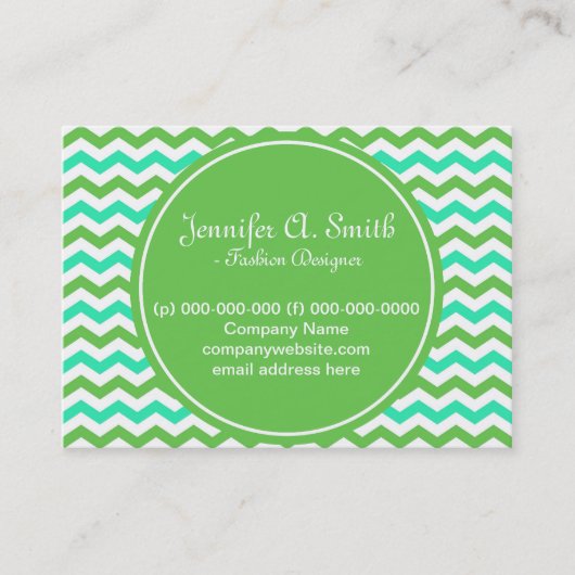 trendy, coole groene en waterblauwe chevron zigzag visitekaartje (Voorkant)
