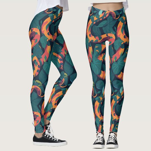 Trendy Coole Oranje Slang Patroon Jungle Camouflag Leggings