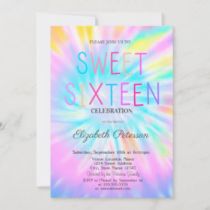 Trendy Coole Tie Dye Kleurrijke Sweet 16 Kaart