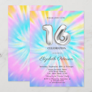 Trendy Coole Tie Dye Sweet 16 Kaart