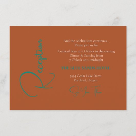 Trendy Copper Folie & Blauwgroen tekstbruiloft Informatiekaartje (Voorkant)