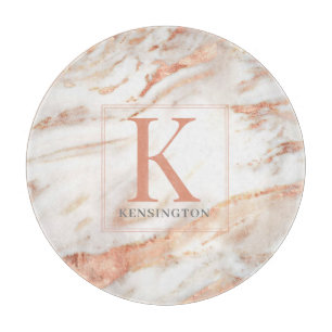 Trendy Copper Roos Gold Metallic marble Monogram Snijplank