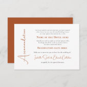 Trendy Copper Text Wedding Accommodatie Informatiekaartje (Voorkant / Achterkant)