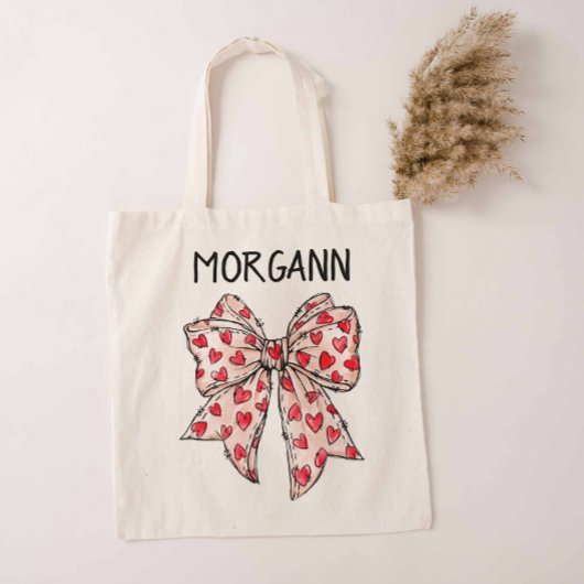 Trendy Coquette Bow Red Hearts Tote Bag
