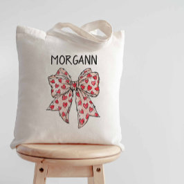 Trendy Coquette Bow Red Hearts Tote Bag