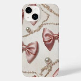 Trendy Coquette Esthetische Roze Strikken & Parels Case-Mate iPhone 14 Hoesje