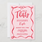 Trendy Coquette Red Bow Hello Thirty 30th Kaart (Voorkant)