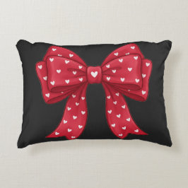 Trendy Coquette Red Ribbon Bow with White Hearts Accent Kussen