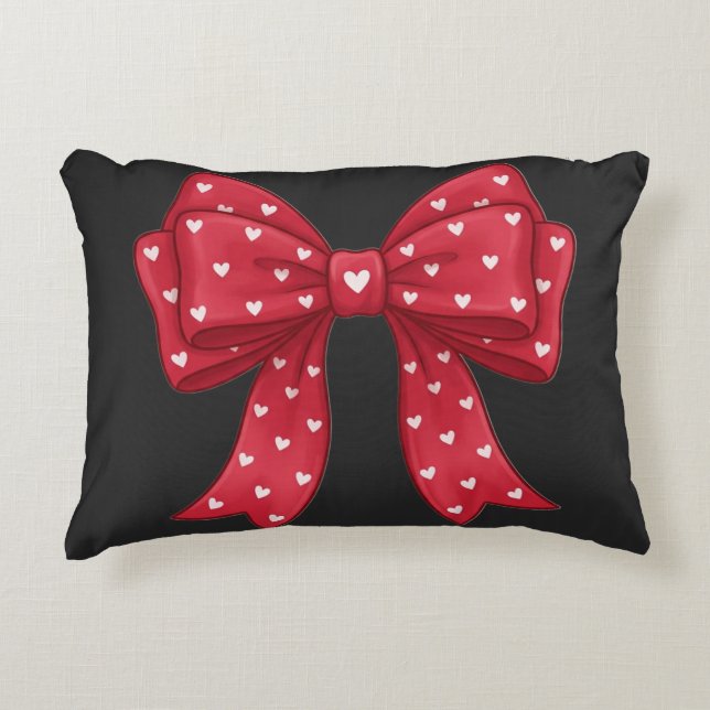 Trendy Coquette Red Ribbon Bow with White Hearts Accent Kussen (Voorkant)
