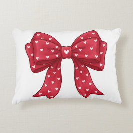 Trendy Coquette Red Ribbon Bow with White Hearts Accent Kussen