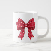Trendy Coquette Red Ribbon Bow with White Hearts Grote Koffiekop (Rechts)