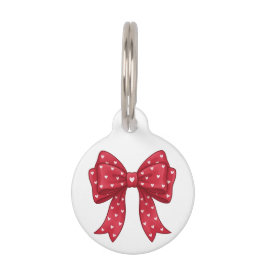Trendy Coquette Red Ribbon Bow with White Hearts Huisdierpenning