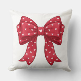 Trendy Coquette Red Ribbon Bow with White Hearts Kussen