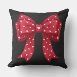 Trendy Coquette Red Ribbon Bow with White Hearts Kussen