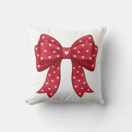 Trendy Coquette Red Ribbon Bow with White Hearts Kussen