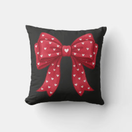 Trendy Coquette Red Ribbon Bow with White Hearts Kussen