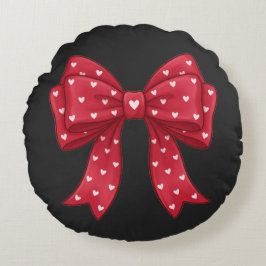 Trendy Coquette Red Ribbon Bow with White Hearts Rond Kussen