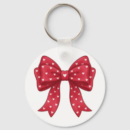 Trendy Coquette Red Ribbon Bow with White Hearts Sleutelhanger