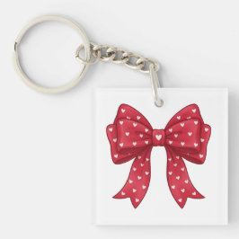 Trendy Coquette Red Ribbon Bow with White Hearts Sleutelhanger