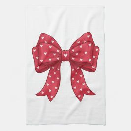 Trendy Coquette Red Ribbon Bow with White Hearts Theedoek