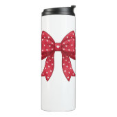 Trendy Coquette Red Ribbon Bow with White Hearts Thermosbeker (Gedraaid links)