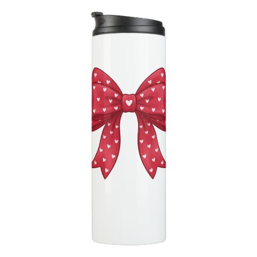 Trendy Coquette Red Ribbon Bow with White Hearts Thermosbeker (Geroteerd rechts)