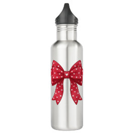 Trendy Coquette Red Ribbon Bow with White Hearts Waterfles