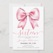Trendy Coquette Roze Blush Bow Sweet 16 Party Kaart (Voorkant)