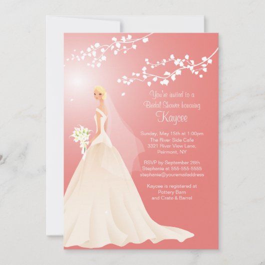 Trendy Coral BLONDE Bride Vrijgezellenfeest Invite Kaart (Voorkant)
