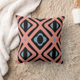 Trendy Coral Blue en Black Tribal Pattern Kussen