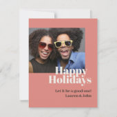 Trendy Coral Bold Script Foto Feestdagenkaart (Voorkant)