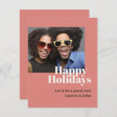 Trendy Coral Bold Script Foto  Feestdagenkaart (Voorkant / Achterkant)