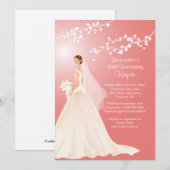 Trendy Coral BRUNETTE Bride Vrijgezellenfeest Invi Kaart (Voorkant / Achterkant)