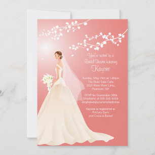 Trendy Coral BRUNETTE Bride Vrijgezellenfeest Invi Kaart