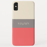 Trendy Coral Color Block Pattern met naam Case-Mate iPhone Case<br><div class="desc">Een prachtig kleurblokpatroon met een minimalistisch aantrekkingskracht in koraal, diepe taupe en zandige beige. Een tekst sjabloon is inbegrepen voor het personaliseren van dit hoesje met jouw naam, monogram initialen of andere gewenste teksten. Beschikbaar in andere kleurencombinaties en voor een grote verscheidenheid van telefoonmodellen. Krijg deze ontwerper kijken om uw...</div>