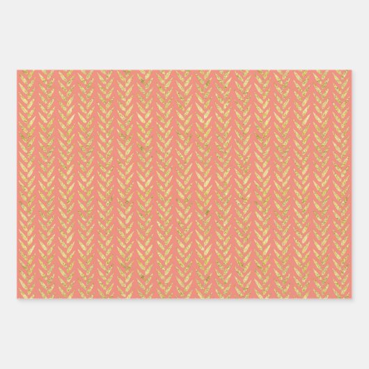 Trendy Coral en Gold Pattern Inpakpapier Vel (Voorkant 3)
