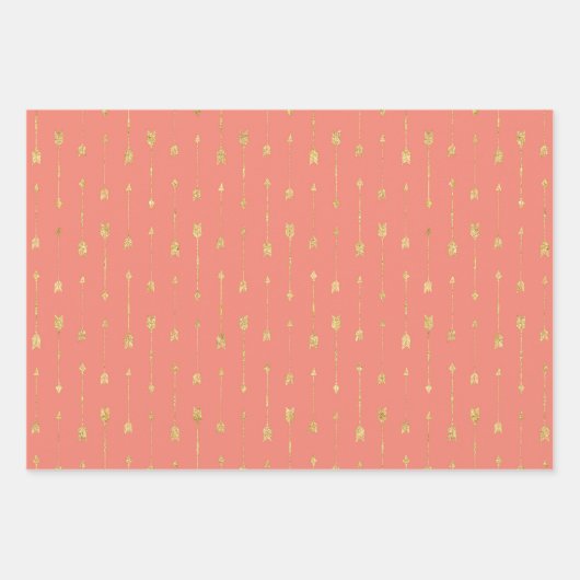 Trendy Coral en Gold Pattern Inpakpapier Vel (Voorkant)