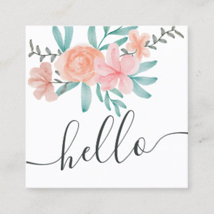 Trendy coral floral waterverf hallo script vierkante visitekaartje