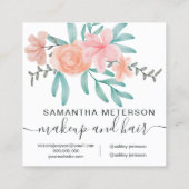 Trendy coral floral waterverf hallo script vierkante visitekaartje (Achterkant)