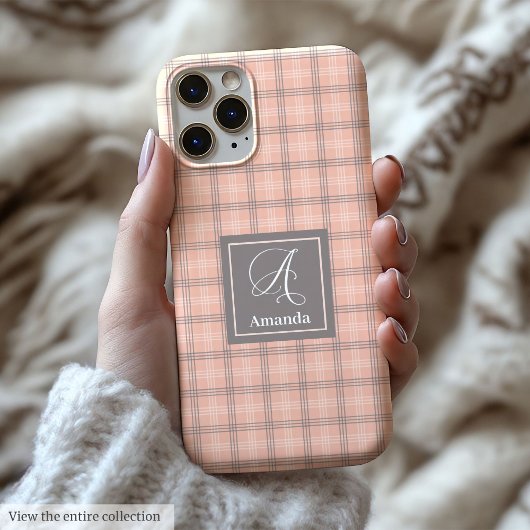 Trendy Coral Grey iPhone Hoesje Transparant Monogr