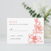 Trendy Coral Magnolia Bloemen Bloemen | Bruiloft R RSVP Kaartje (Staand voorkant)