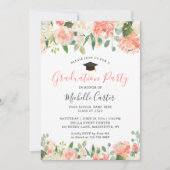 Trendy Coral Peach Floral Girl Graduation Party Kaart (Voorkant)