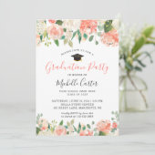 Trendy Coral Peach Floral Girl Graduation Party Kaart (Staand voorkant)