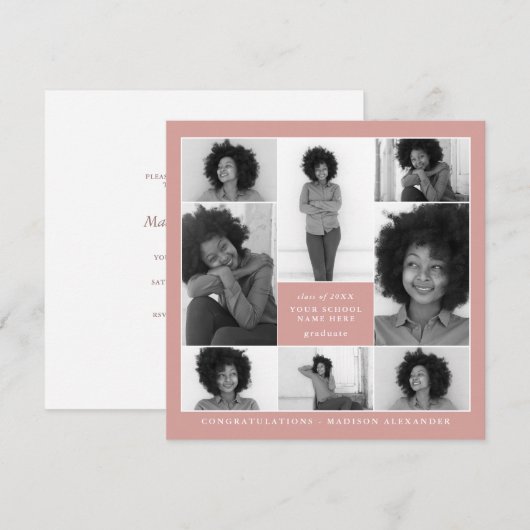 Trendy Coral Photo Collage Graduparty Kaart (Voorkant / Achterkant)