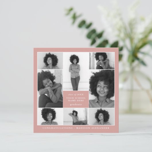 Trendy Coral Photo Collage Graduparty Kaart (Staand voorkant)