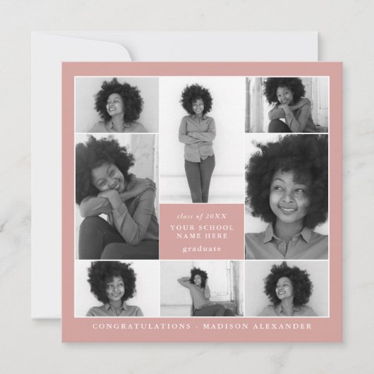 Trendy Coral Photo Collage Graduparty Kaart (Voorkant)