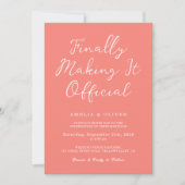 Trendy Coral Pink Script calligraphy Modern Weddin Kaart (Voorkant)