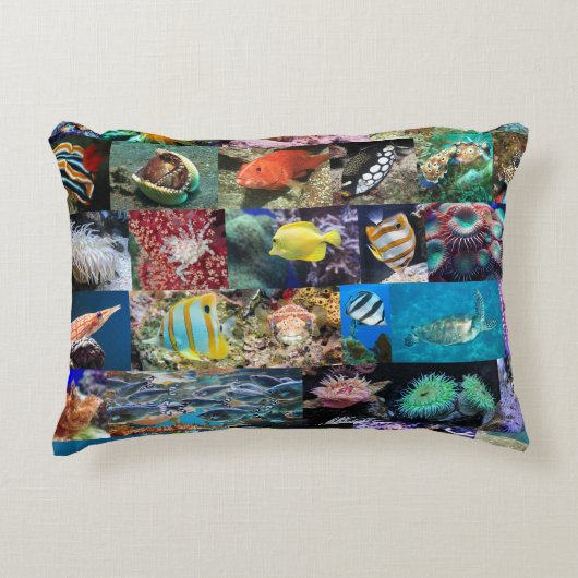 Trendy Coral Reef Marine Life: Vis en dieren Accent Kussen (Voorkant)