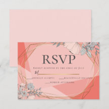 Trendy Coral Wedding RSVP Floral Gold Lijst